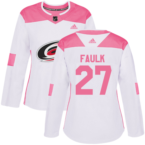Adidas Hurricanes #27 Justin Faulk White/Pink Authentic Fashion Women's Stitched NHL Jersey